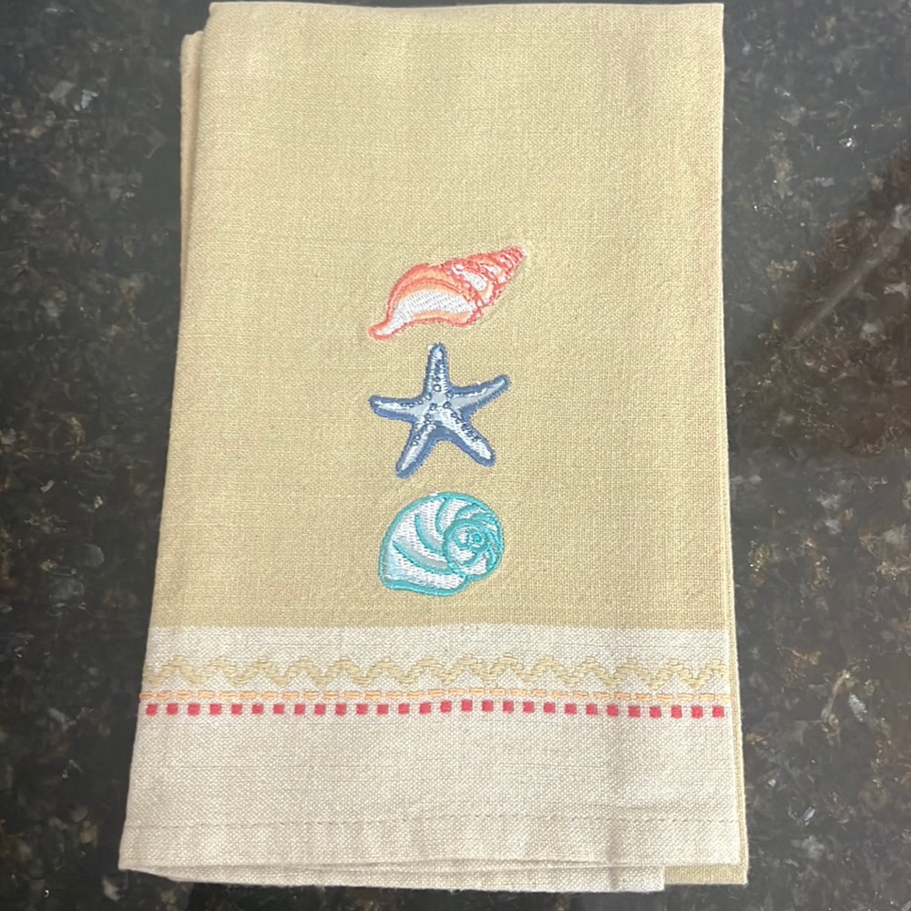 Sea shell linen kitchen towel